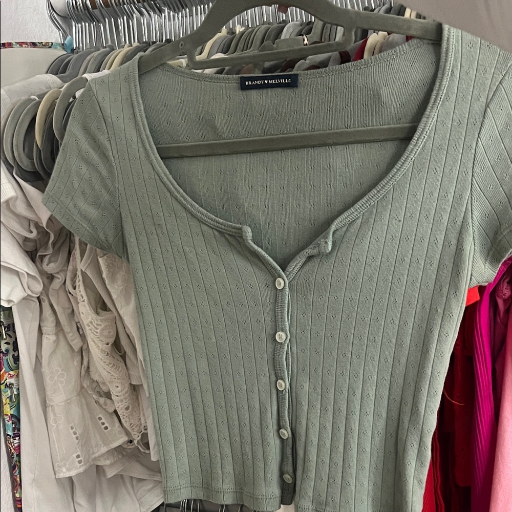 Brandy Melville Sage Button-Up Crop Top